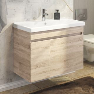 Comforty Тумба-умывальник "Тромсе-80" дуб сонома с раковиной Fest 80 F01